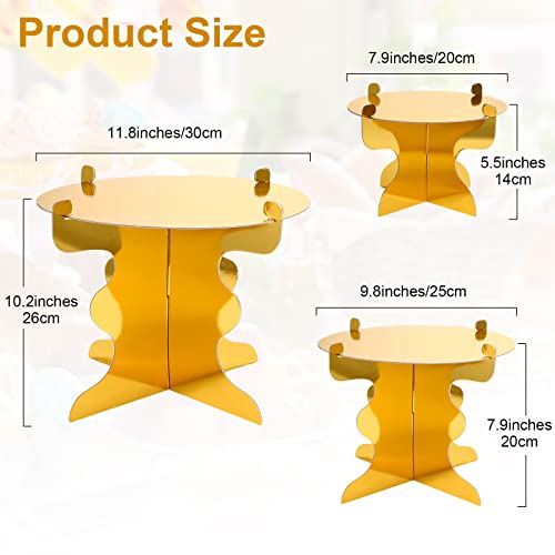 3 Pcs Gold Cake Stand, Cardboard Cake Pop Stand Set 1 Tier Round Cake Display Stand for Dessert Table Wedding Birthday Wedding Baby Shower Decoration, 3 Sizes