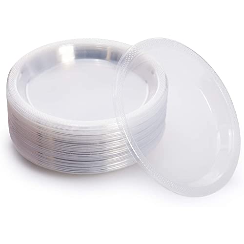 Exquisite 7 Inch. Clear Plastic Dessert/Salad Plates - Solid Color Disposable Plates - 100 Count