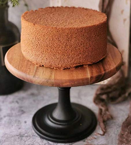 NUPTIO Wood Cake Dessert Stand with Metal Black Matt Base, 8 inches Round Cupcake Holder, Wedding Birthday Party Pedestal Display Plate (Wood, M)