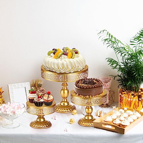 Suwimut 3 Pieces Gold Cake Stand Set, 8, 10, 12 Inch Round Cake Stands Metal Cupcake Holder Dessert Table Display Set for Wedding Birthday Party Baby Shower Celebration