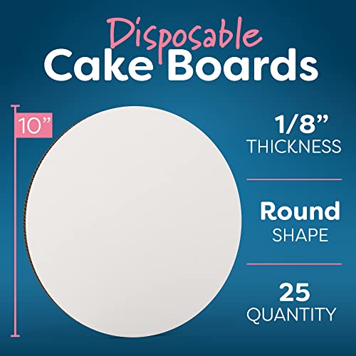 White Cake Boards Round | 25 Pack – 10 Inch | Cardboard Cake Rounds Circles | Disposable Cake Platter Board Base Tray | Cake Decorating Supplies | Cake Plate Accessories