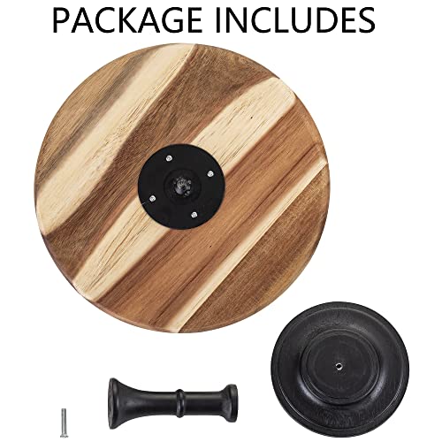 NUPTIO Wood Cake Dessert Stand with Metal Black Matt Base, 8 inches Round Cupcake Holder, Wedding Birthday Party Pedestal Display Plate (Wood, M)