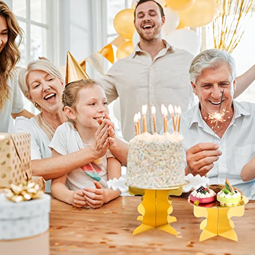 3 Pcs Gold Cake Stand, Cardboard Cake Pop Stand Set 1 Tier Round Cake Display Stand for Dessert Table Wedding Birthday Wedding Baby Shower Decoration, 3 Sizes