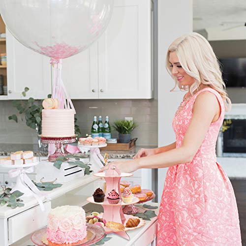 Cupcake Stand,3 Set of 3-Tier Dessert Plates Mini Cakes Fruit Candy Display Tower Cookie Tray Rack Candy Buffet Holder Cake Stand Cardboard Cupcake Stand Tiered Serving Stand (Pink)