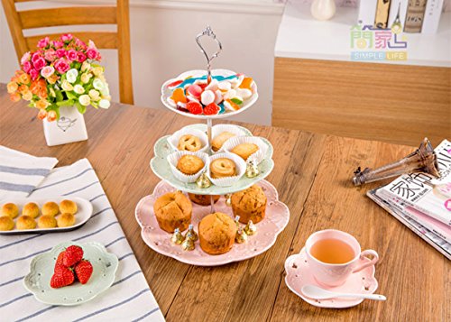 Jusalpha 3-Tier Porcelain Cake Stand-Dessert Stand-Cupcake Stand-Tea Party Serving Platter (3 Color-Gold)