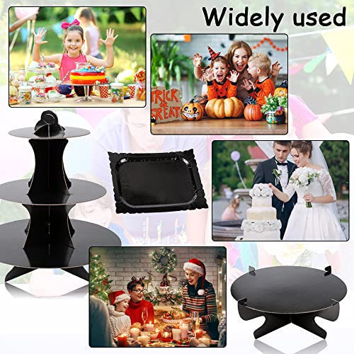 3-Tier Cardboard Black Cupcake Stand Disposable Dessert Display Tower Cupcake Holders Rectangle Serving Tray 1-Tier Round Cake Stand Platters for Birthday Graduation Party Supplies (7-Set)