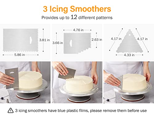 Kootek 12 Inch Cake Turntable Cake Decorating Kit Supplies, 7 Pcs Baking Supplies Aluminium Alloy Revolving Cake Decorating Stand, with 3 Icing Smoother, Icing Spatula, Silicone Spatula, Cake Cutter