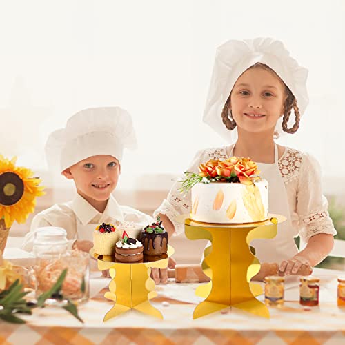 3 Pcs Gold Cake Stand, Cardboard Cake Pop Stand Set 1 Tier Round Cake Display Stand for Dessert Table Wedding Birthday Wedding Baby Shower Decoration, 3 Sizes