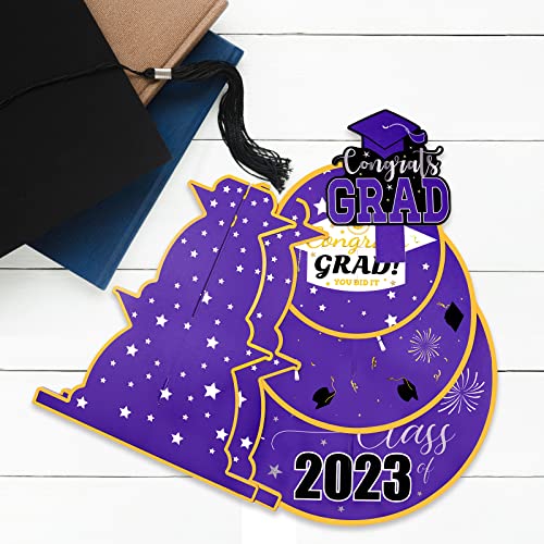 2 Set Graduation Cupcake Stand, 3 Tier Round Cardboard Cupcake Stand Perfect for Grad Themed Party Décor, Graduation Party Supplies, Graduation Dessert Favors Supplies (Purple)