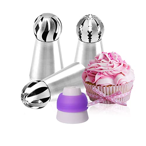 3pcs Russian Piping Tips Stainless Steel Russian Piping Ball Tips Frosting Icing Piping Nozzles Set Flower Cake Decorating Tips Kit for DIY Baking Cake Decorating Supplies
