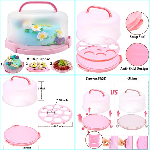 Gawren-H&E Cake Decorating Kit-599 PCS Pink Cake Decorating Supplies with Cake Carrier,Piping Bags and Tips Set,3 Springform Pans,Turntable,Cake Baking Supplies Tools Kit