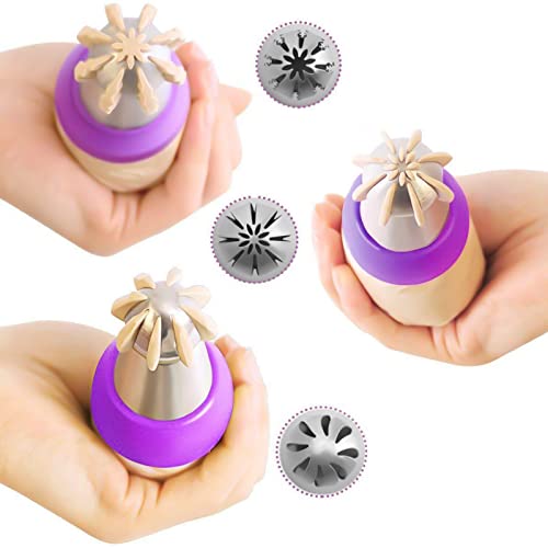 3pcs Russian Piping Tips Stainless Steel Russian Piping Ball Tips Frosting Icing Piping Nozzles Set Flower Cake Decorating Tips Kit for DIY Baking Cake Decorating Supplies