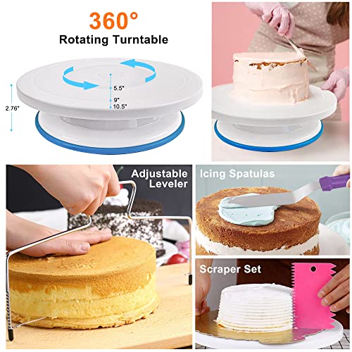 LotFancy Cake Decorating Kit, 469Pcs, Baking Supplies with Rotating Turntable, Springform Pans, Piping Bags and Tips Set, Icing Spatula, Smoother, Leveler and More Accessories