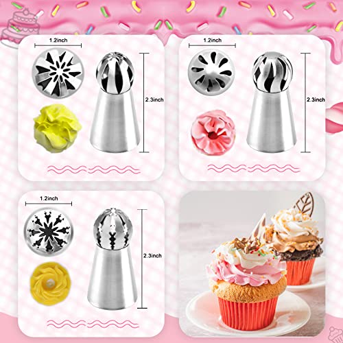 3pcs Russian Piping Tips Stainless Steel Russian Piping Ball Tips Frosting Icing Piping Nozzles Set Flower Cake Decorating Tips Kit for DIY Baking Cake Decorating Supplies