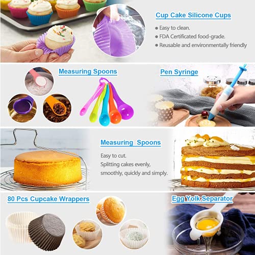 Gawren-H&E Cake Decorating Kit-599 PCS Pink Cake Decorating Supplies with Cake Carrier,Piping Bags and Tips Set,3 Springform Pans,Turntable,Cake Baking Supplies Tools Kit