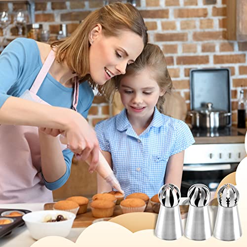 3pcs Russian Piping Tips Stainless Steel Russian Piping Ball Tips Frosting Icing Piping Nozzles Set Flower Cake Decorating Tips Kit for DIY Baking Cake Decorating Supplies