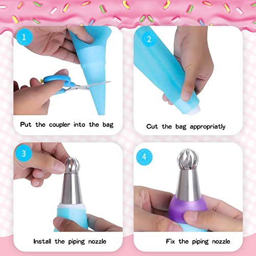 3pcs Russian Piping Tips Stainless Steel Russian Piping Ball Tips Frosting Icing Piping Nozzles Set Flower Cake Decorating Tips Kit for DIY Baking Cake Decorating Supplies