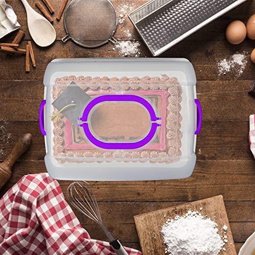 DIIRPPR 2in1 Cupcake Carrier and Cake Keeper with Lid, Rectangle Pie Carrier,Large Portable Storage Container for Storing 12 Cupcakes or 1 Large Cake (Purple)