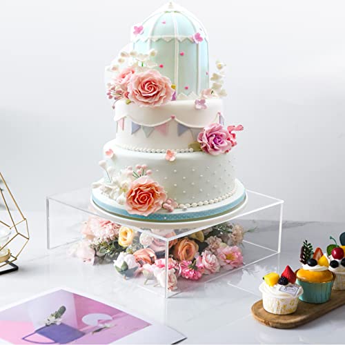 HeiMma 2 Set Clear Acrylic Cake Stands for Dessert Table 12” and 8” Fillable Cake Box Risers Food Display Riser for Buffet Table, Square Cake Stand for Wedding Birthday Party, Hollow Bottoms