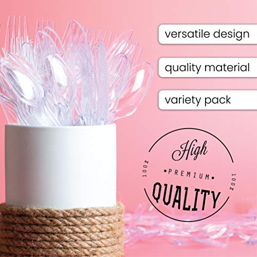 Party Bargains Disposable Cutlery set, SAPPHIRE Design, Clear Color, 360 Pieces: 180 Forks, 120 Spoons, 60 Knives
