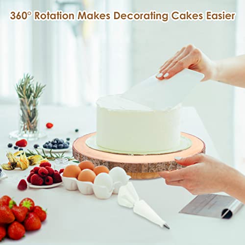 Wood Cake Stand Rustic Rotating Cake Stand 12 Inch Cake Turntable/ Dessert Display Stand Wooden Cake Stands for Wedding/ Party/Baby Showers/ Reception/Decor