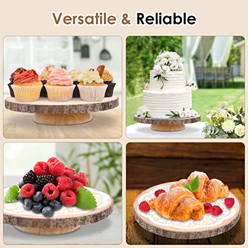 Wood Cake Stand Rustic Rotating Cake Stand 12 Inch Cake Turntable/ Dessert Display Stand Wooden Cake Stands for Wedding/ Party/Baby Showers/ Reception/Decor
