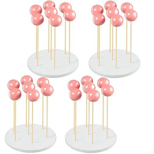Wooden Cake Pop Stand 4 Pieces 7 Hole Lollipop Holder Rustic Sucker Display Stand Wood Lollipop Stand Candy Sucker Holders for Wedding, Shower, Birthday Party Supplies (Round)