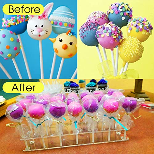 Cake Pop Display Stand with 300 PCS Cake Pop Sticks and Wrappers Kit, 21 Holders Clear Acrylic Cakepop Making Accessories for Weddings Baby Showers Halloween