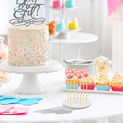 Wooden Cake Pop Stand 4 Pieces 7 Hole Lollipop Holder Rustic Sucker Display Stand Wood Lollipop Stand Candy Sucker Holders for Wedding, Shower, Birthday Party Supplies (Round)