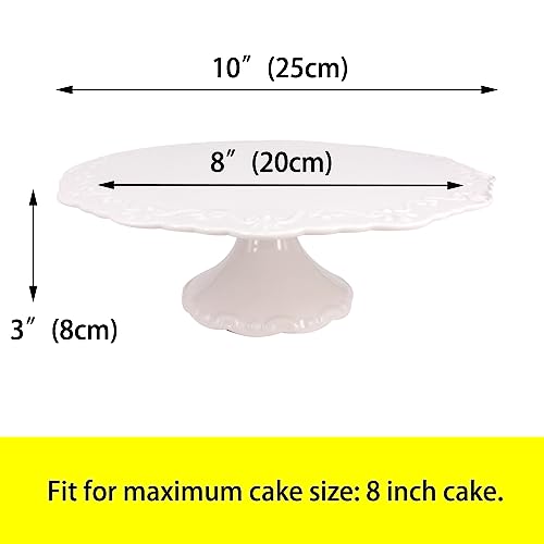 BPFY 10 Inch Round White Ceramic Cake Stand, Decorative Cupcake Stand, Dessert Display Plates for Snacks and Cookies, Floral Embossed Victorian Candy Dish, Baby Shower, Birthday, Wedding Party Decor