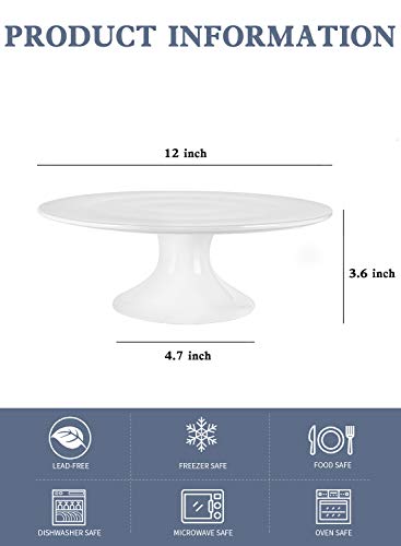 Kanwone 12-Inch Porcelain Round Cake Stand, Cake Plate, Dessert Stand, Cupcake Stand for Parties, Home Decorating Stand, White …