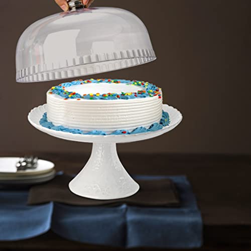 ZENFUN 12'' Porcelain Cake Stand with Plastic Dome Cover, Decorative Cupcake Stand Dessert Display Plates Serving Tray for Snacks Cookies, Birthday Party Wedding Event