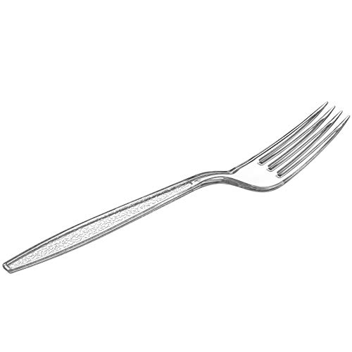 [100 Pack] Heavyweight Disposable Clear Plastic Forks - Engraved Design