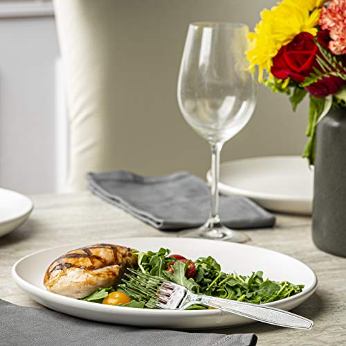 [100 Pack] Heavyweight Disposable Clear Plastic Forks - Engraved Design