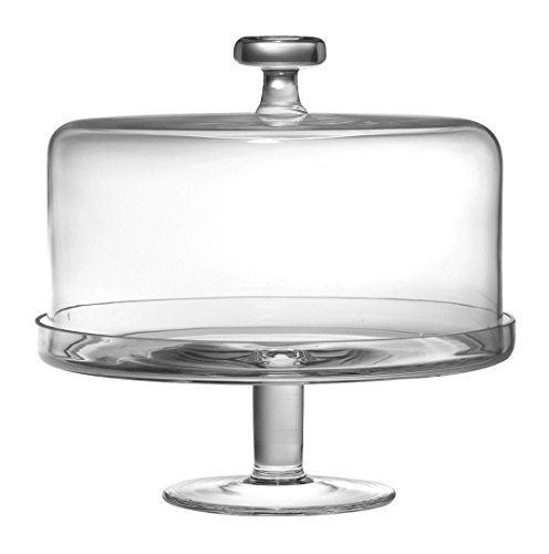 Barski Handmade Glass 2 pc Set, Footed Cake Plate with Dome, 12" H, 11" D (Inside Dome is 10.25" D), Clear, Made in Europe