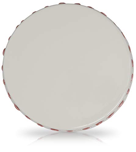 White Ceramic Cake Stand with Pink Ribbon - Round Cake Stand with Scalloped Edges - Dessert Holder for Wedding and Birthday - Kitchen Decor - 4” x 8.5” - White
