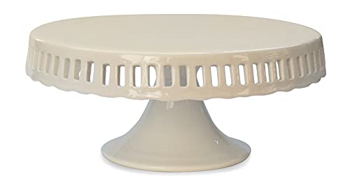 10 inch Pedestal Footed Cake Display Stand with Scalloped Edge and Interchangeable Ribbon Trim (Includes 3 Grosgrain Ribbons) Perfect for Wedding Cakes Baby Showers Birthdays