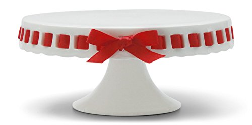 10 inch Pedestal Footed Cake Display Stand with Scalloped Edge and Interchangeable Ribbon Trim (Includes 3 Grosgrain Ribbons) Perfect for Wedding Cakes Baby Showers Birthdays