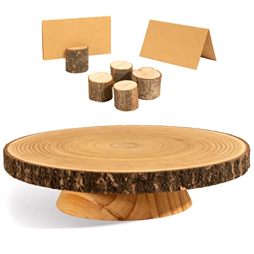 Timber Tree 10 Inch Wood Cake Stand - Rustic Round Cake Holder Tray for Dessert Table - Elegant Wooden Serving Platter Pedestal - Perfect Centerpiece Decoration for Wedding Cakes (Paulownia and Pine)