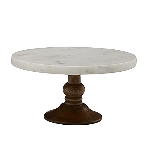 Deco 79 Mango Wood Cake Stand with Wood Base, 10" x 10" x 5", White