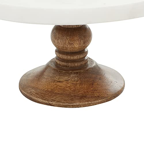 Deco 79 Mango Wood Cake Stand with Wood Base, 10" x 10" x 5", White