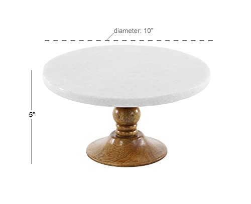 Deco 79 Mango Wood Cake Stand with Wood Base, 10" x 10" x 5", White