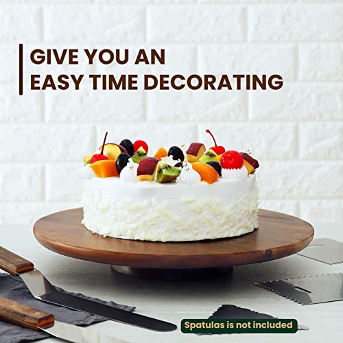 RABAHA 13" Acacia Wood Cake Stand Rotating – Rustic Cake Stand Turntable – Wooden Revolving Spinner Cake Decorating Supplies - Use at Parties, Weddings, Restaurants (Acacia Wood)