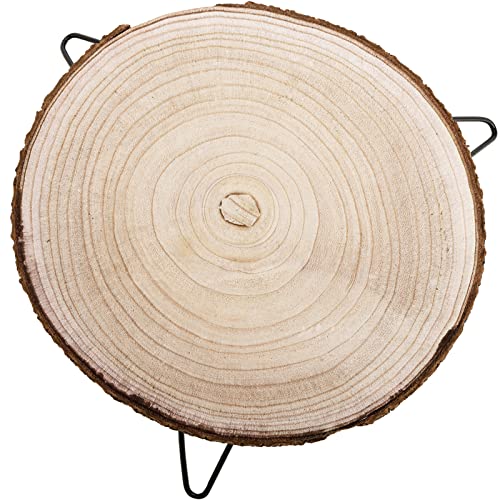 DEAYOU 2 Pack Rustic Wood Cake Stand, 9"/ 12" Round Wooden Cupcake Pedestal, Paulownia Wood Slice Pie Stand with Metal Leg, Wedding Cake Holder Slab Tray for Display, Dessert Table, Candles, Plants