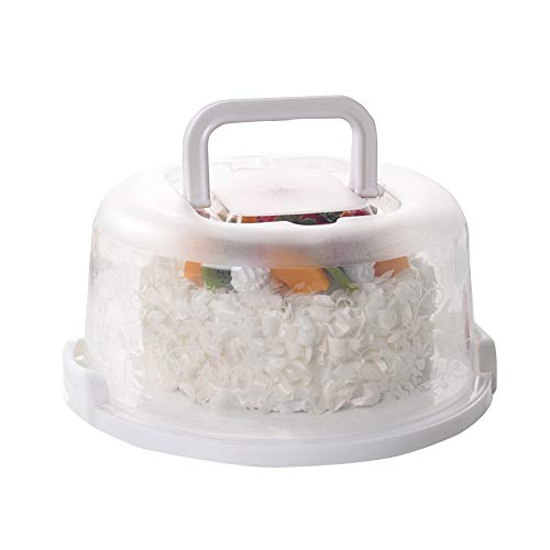 FEOOWV Plastic Small Cake Carrier Holder Round Container with Handles Suitable for 6~8 inch Diameter and 4 inch Height Small Cake (White)