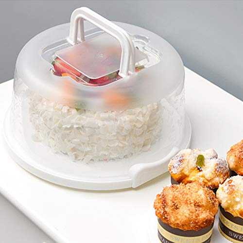 FEOOWV Plastic Small Cake Carrier Holder Round Container with Handles Suitable for 6~8 inch Diameter and 4 inch Height Small Cake (White)