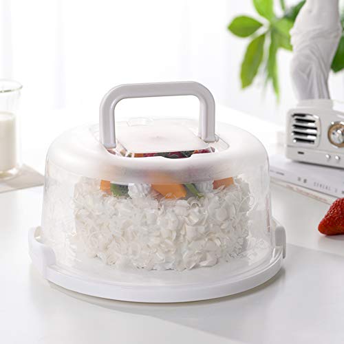 FEOOWV Plastic Small Cake Carrier Holder Round Container with Handles Suitable for 6~8 inch Diameter and 4 inch Height Small Cake (White)
