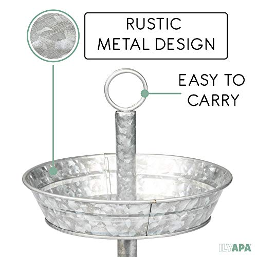 Ilyapa Galvanized Three Tiered Serving Stand - 3 Tier Metal Tray Platter for Cake, Dessert, Appetizers & More