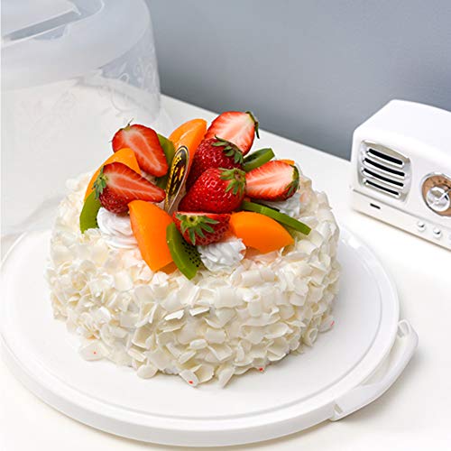 FEOOWV Plastic Small Cake Carrier Holder Round Container with Handles Suitable for 6~8 inch Diameter and 4 inch Height Small Cake (White)
