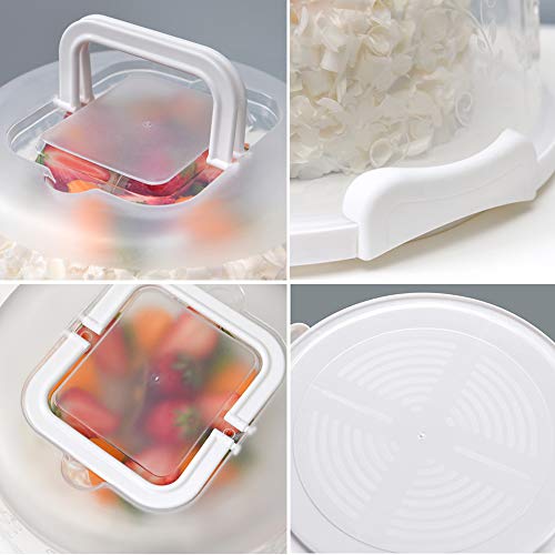 FEOOWV Plastic Small Cake Carrier Holder Round Container with Handles Suitable for 6~8 inch Diameter and 4 inch Height Small Cake (White)